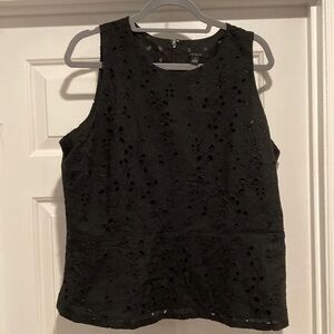 NWT Ann Taylor Black Eyelet Peplum Blouse - Size 16
